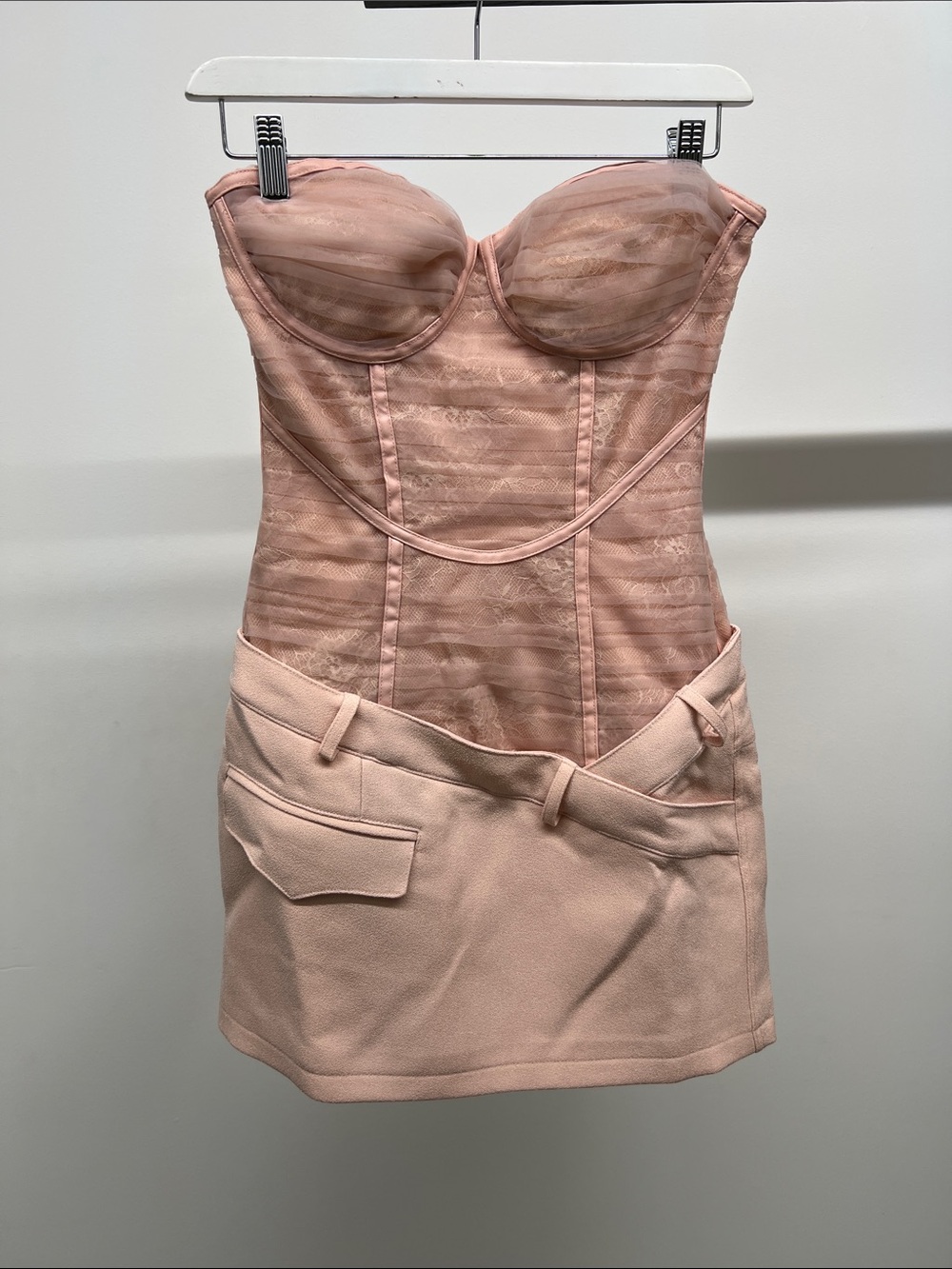 Nana Jacqueline Strapless Blush Pink Lace Bodice Mini Dress